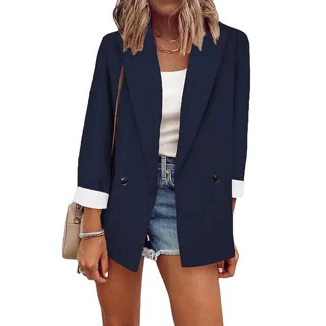 Women's Basic Double Breasted Solid Colored Blazer - A-1 Thread Vault