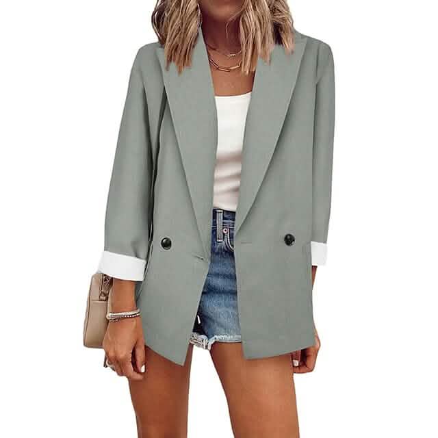 Women's Basic Double Breasted Solid Colored Blazer - A-1 Thread Vault