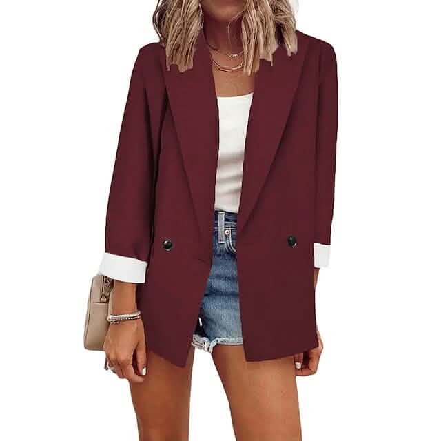 Women's Basic Double Breasted Solid Colored Blazer - A-1 Thread Vault