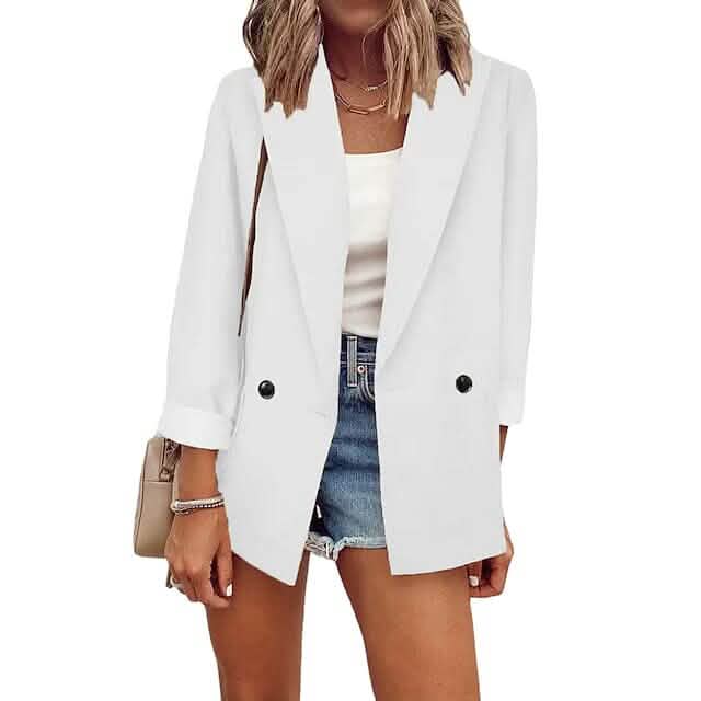 Women's Basic Double Breasted Solid Colored Blazer - A-1 Thread Vault