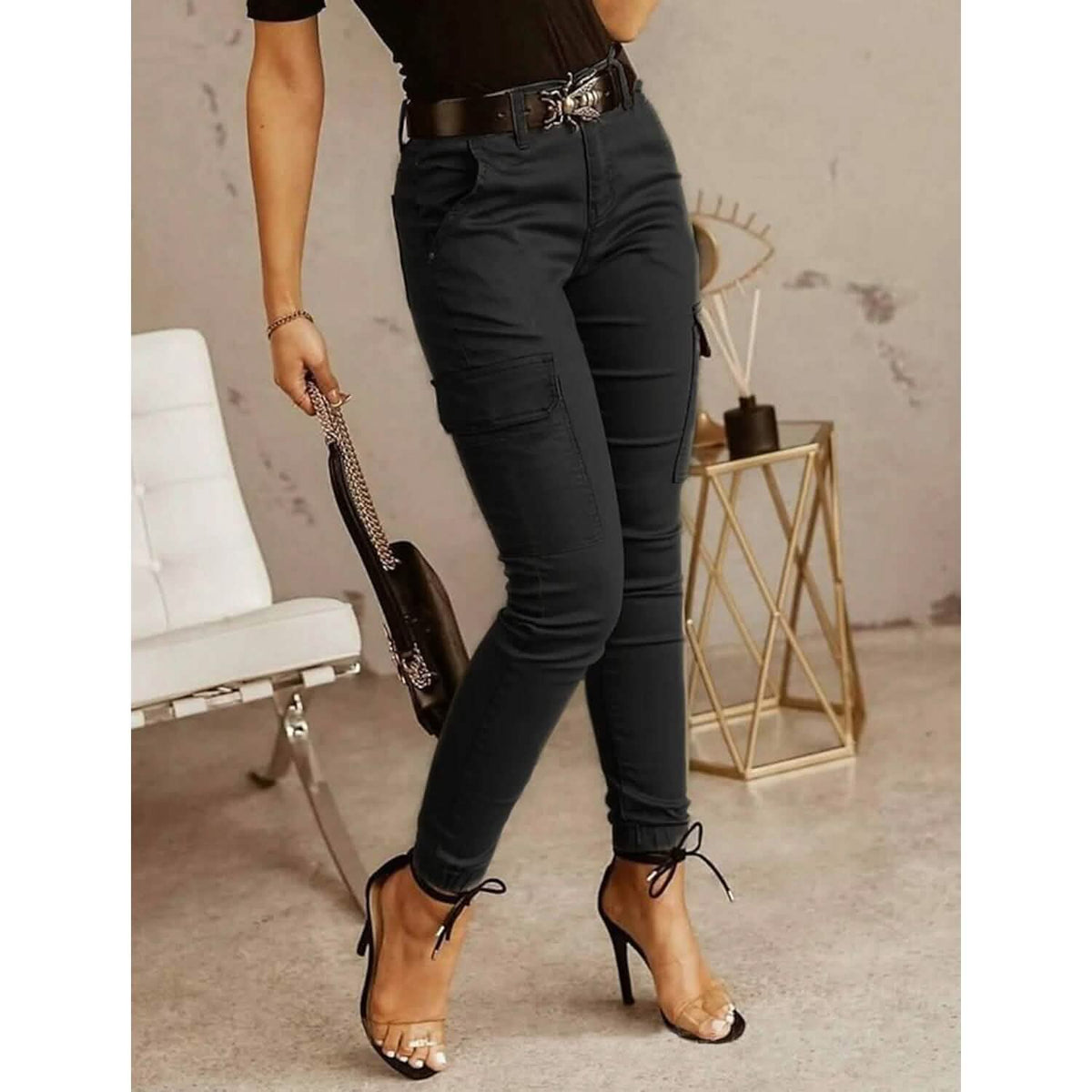 Women's Basic Essential Casual Sporty Tactical Cargo Trousers - A-1 Thread Vault