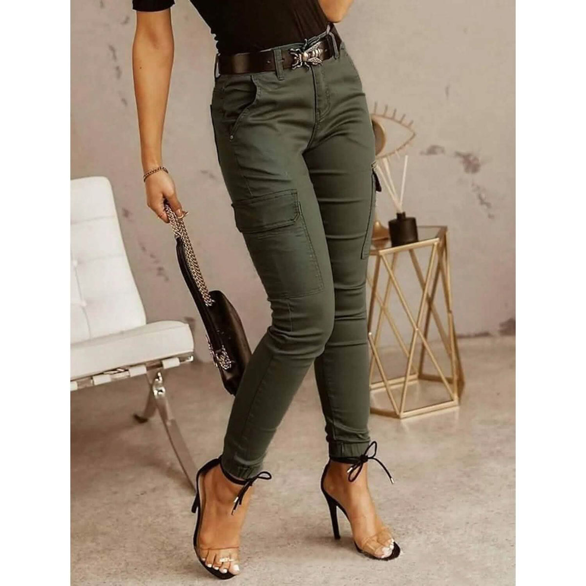 Women's Basic Essential Casual Sporty Tactical Cargo Trousers - A-1 Thread Vault