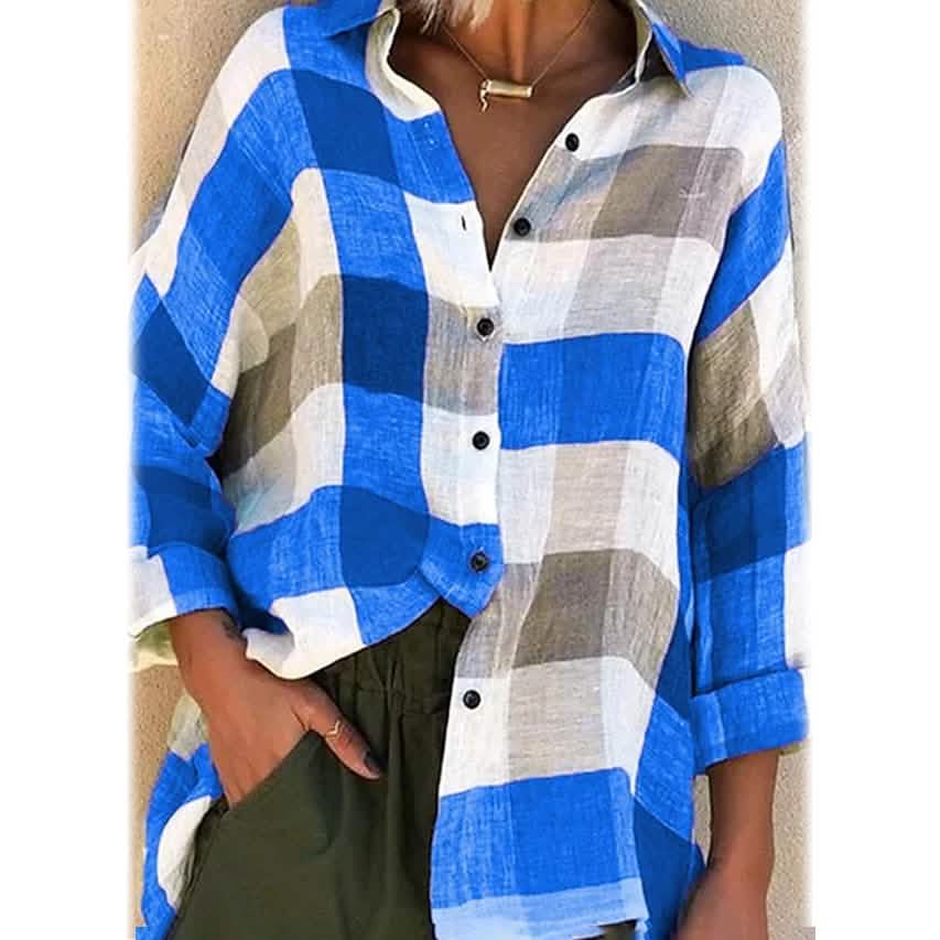 Women's Basic Loose Checkered Long Sleeve Shirt - A-1 Thread Vault