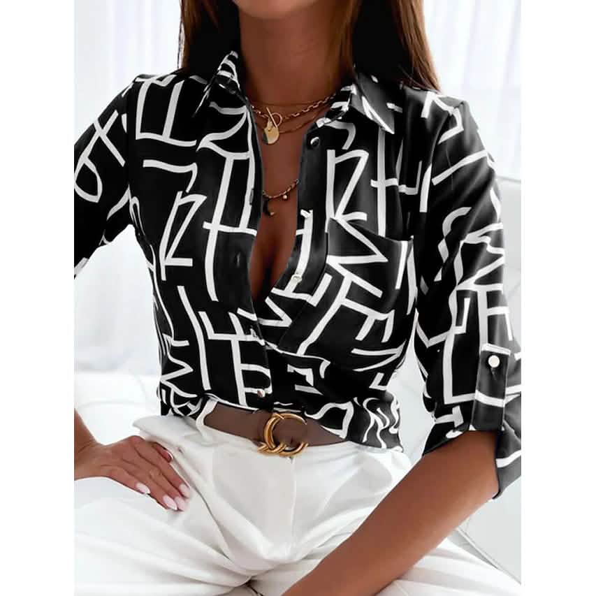Women's Blouse Shirt Button Pocket Long Sleeve - A-1 Thread Vault