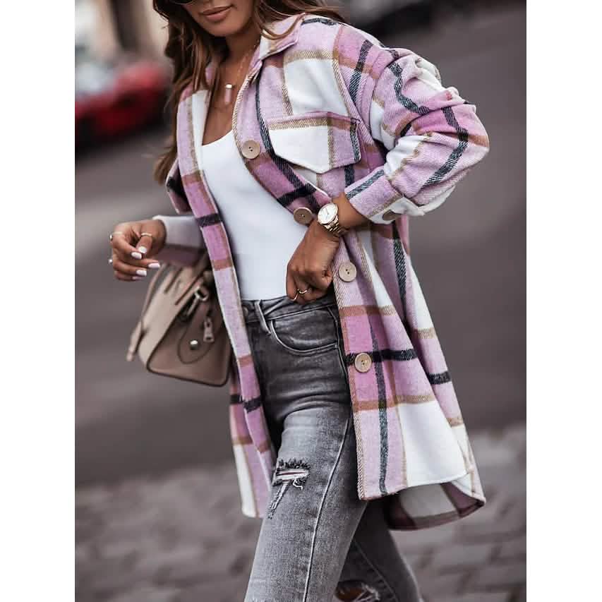 Women's Blouse Shirt Shacket Button Pocket Long Sleeve - A-1 Thread Vault