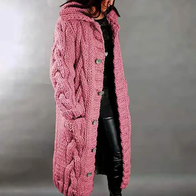 Women's Cardigan Sweater Jumper Cable Chunky Knit Hooded Solid Color Open Front - A-1 Thread Vault