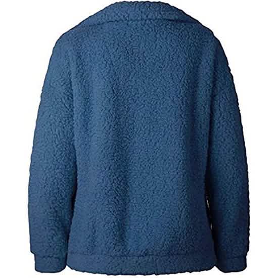 Women's Casual Lapel Fleece Fuzzy Faux Shearling Zipper Coat - A-1 Thread Vault
