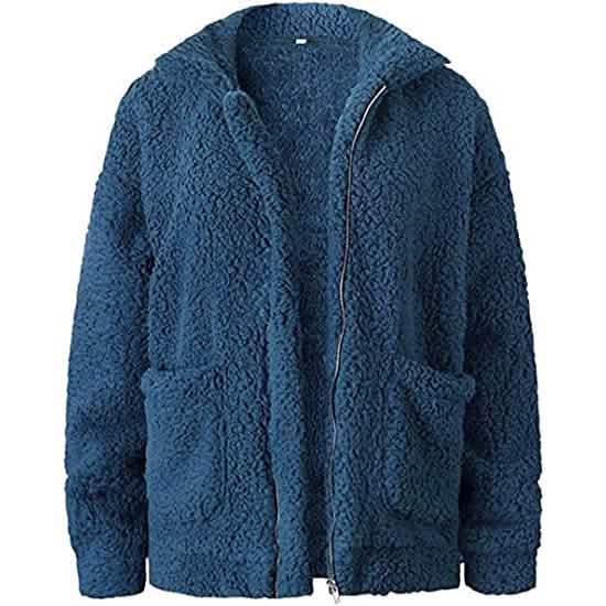 Women's Casual Lapel Fleece Fuzzy Faux Shearling Zipper Coat - A-1 Thread Vault
