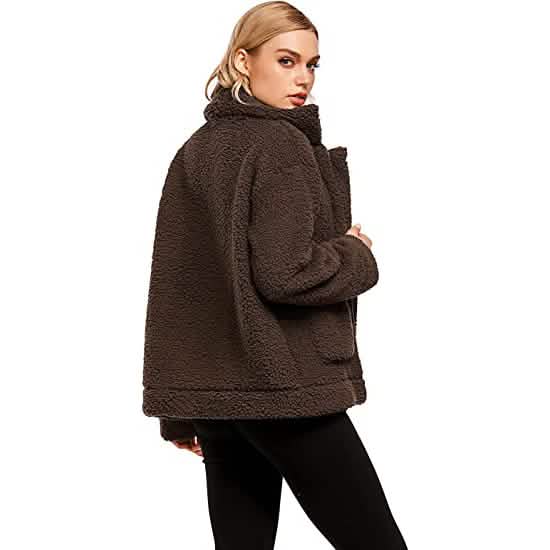 Women's Casual Lapel Fleece Fuzzy Faux Shearling Zipper Coat - A-1 Thread Vault