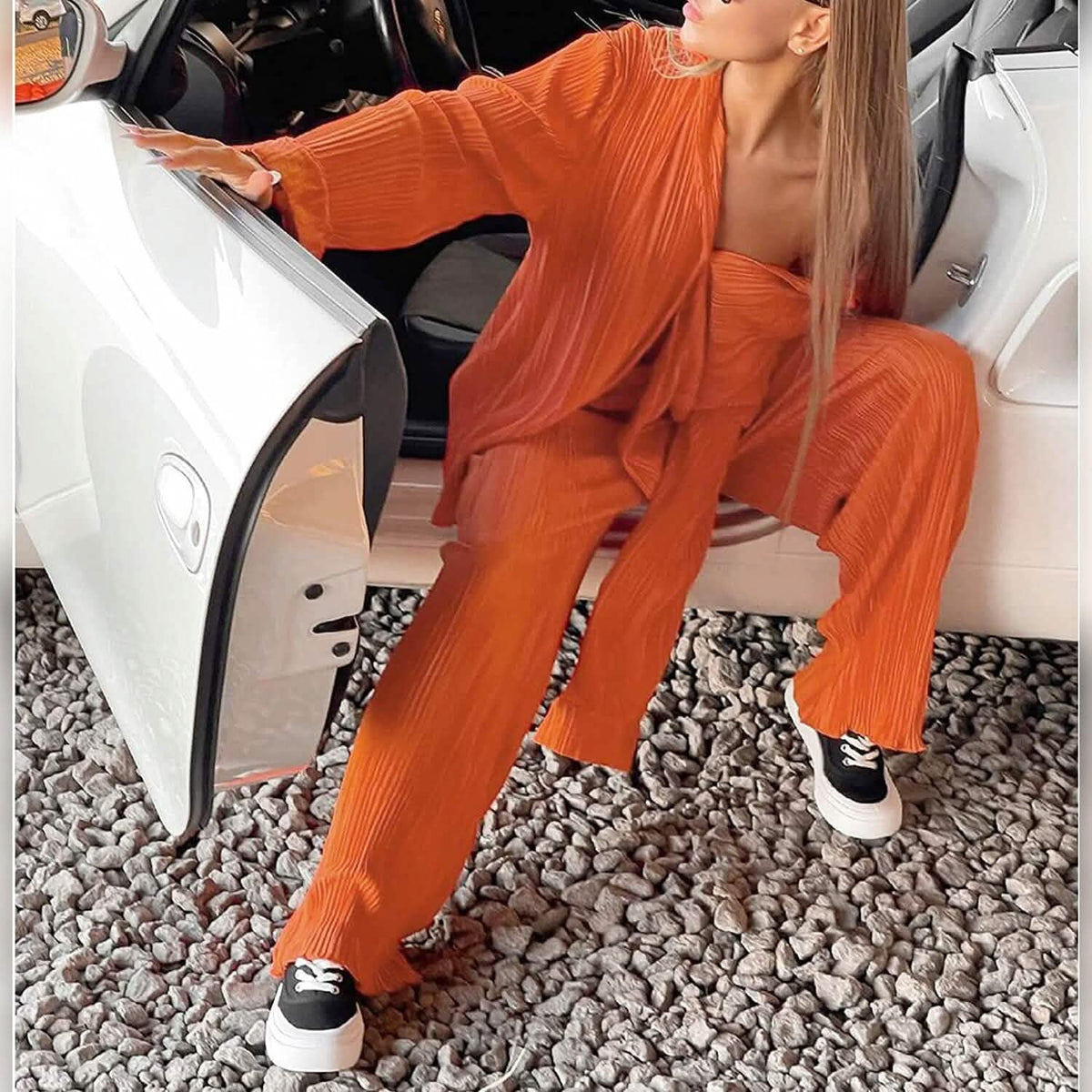 Women's Casual Long Sleeve Button Blouse Top Wide Leg Loose Streetwear Loungewear - A-1 Thread Vault