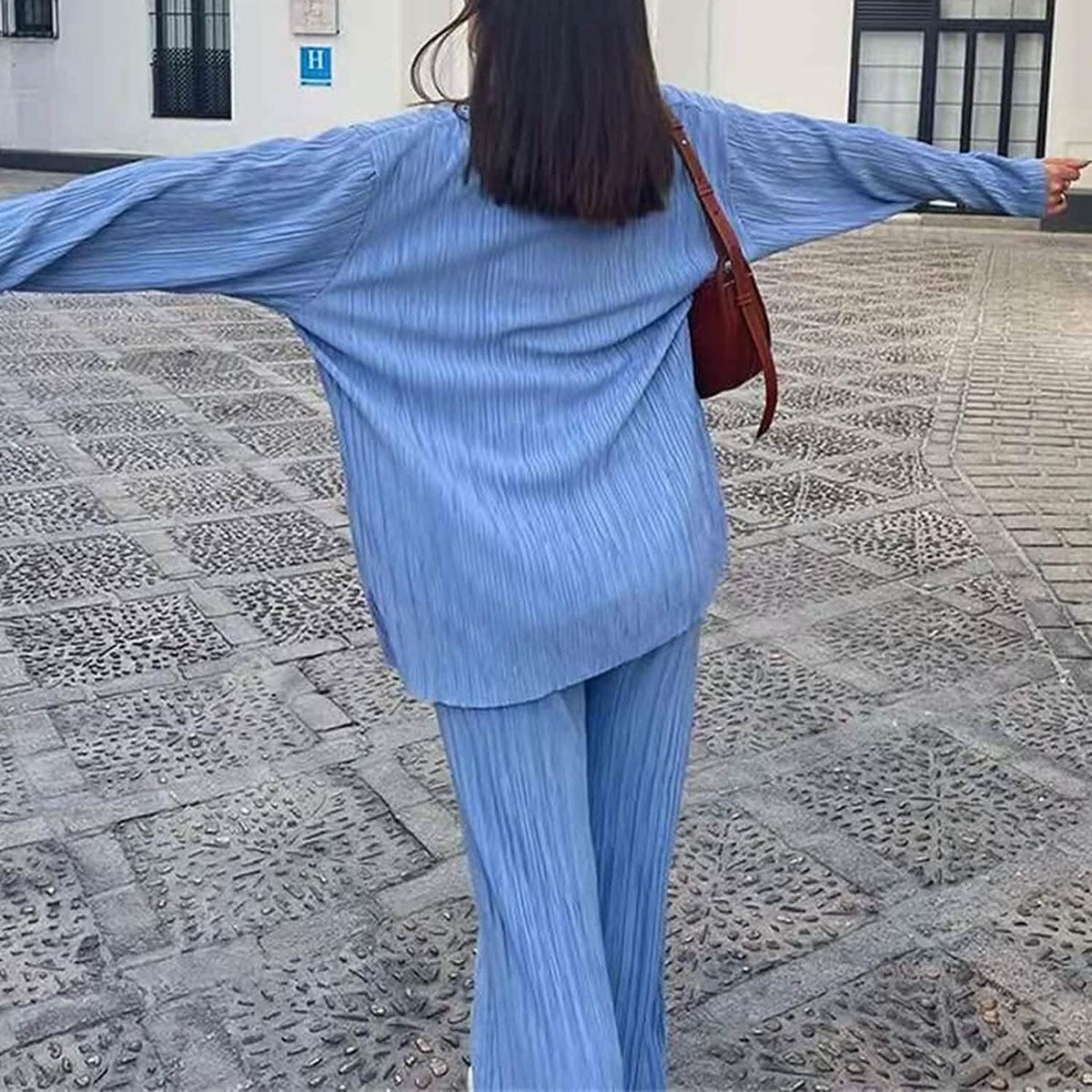 Women's Casual Long Sleeve Button Blouse Top Wide Leg Loose Streetwear Loungewear - A-1 Thread Vault