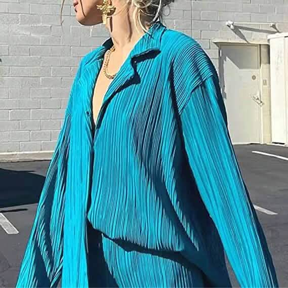 Women's Casual Long Sleeve Button Blouse Top Wide Leg Loose Streetwear Loungewear - A-1 Thread Vault