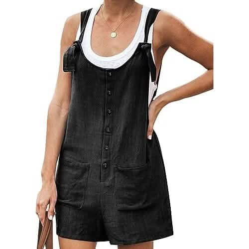 Women's Casual Summer Cotton Linen Rompers Overalls Jumpsuit Shorts - A-1 Thread Vault