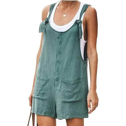 Women's Casual Summer Cotton Linen Rompers Overalls Jumpsuit Shorts - A-1 Thread Vault