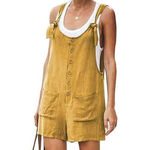 Women's Casual Summer Cotton Linen Rompers Overalls Jumpsuit Shorts - A-1 Thread Vault