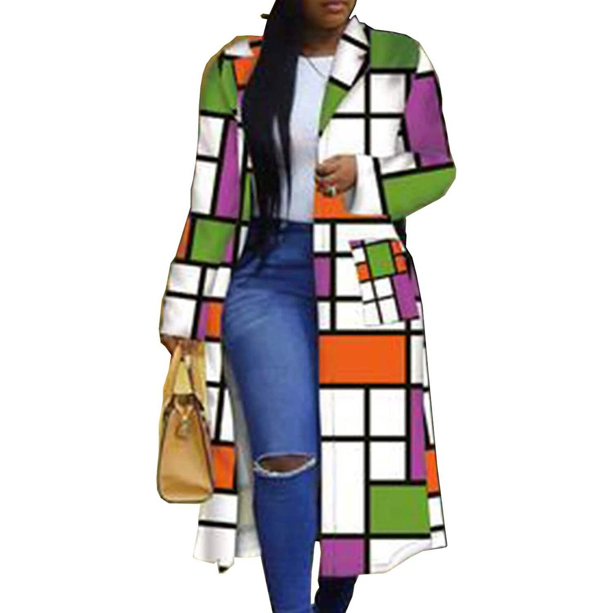 Women's Colored Geo Turn Down Collar Trench Coat - A-1 Thread Vault