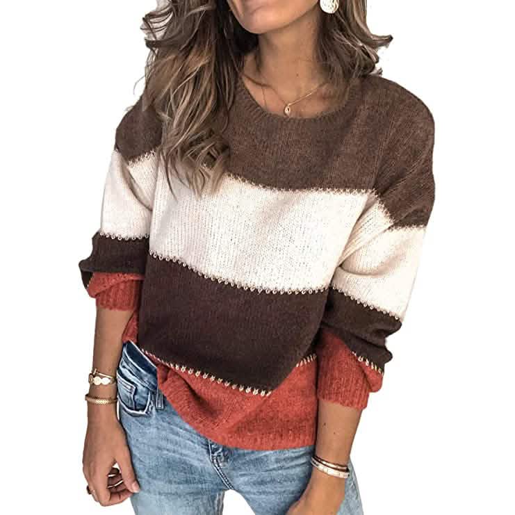 Women's Crewneck Patchwork Pullover Knit Sweater Top - A-1 Thread Vault