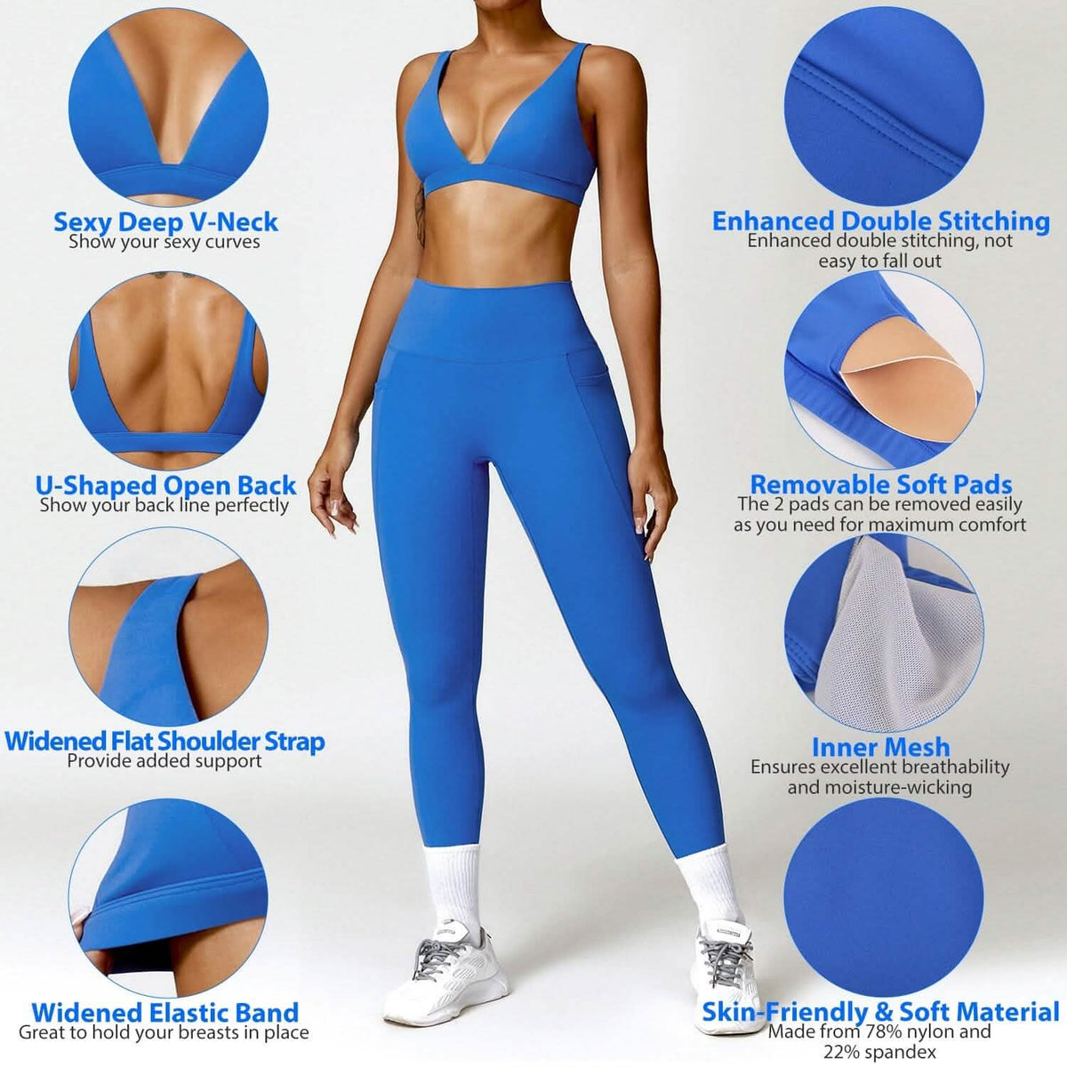 Women's Deep V-Neck U-Shaped Back Sports Bra - A-1 Thread Vault