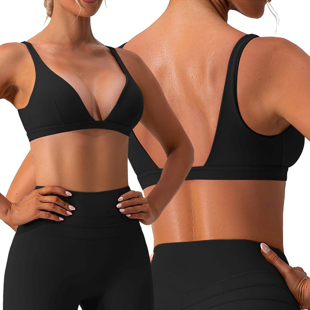 Women's Deep V-Neck U-Shaped Back Sports Bra - A-1 Thread Vault