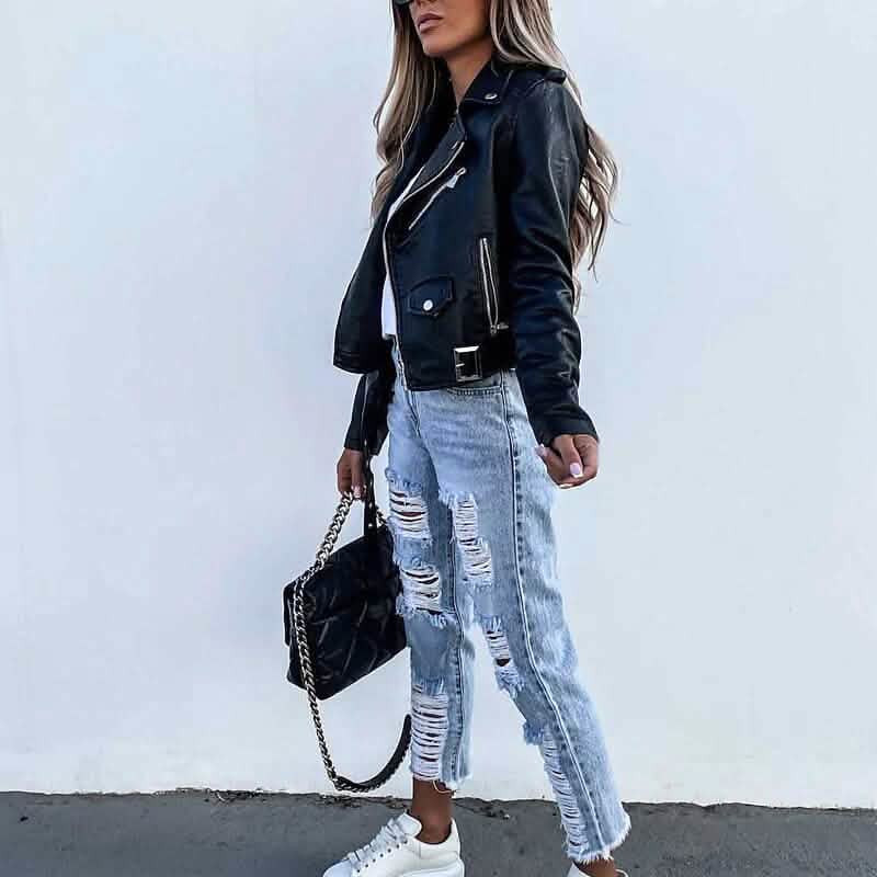 Women's Faux Modern Street Style Leather Jacket - A-1 Thread Vault