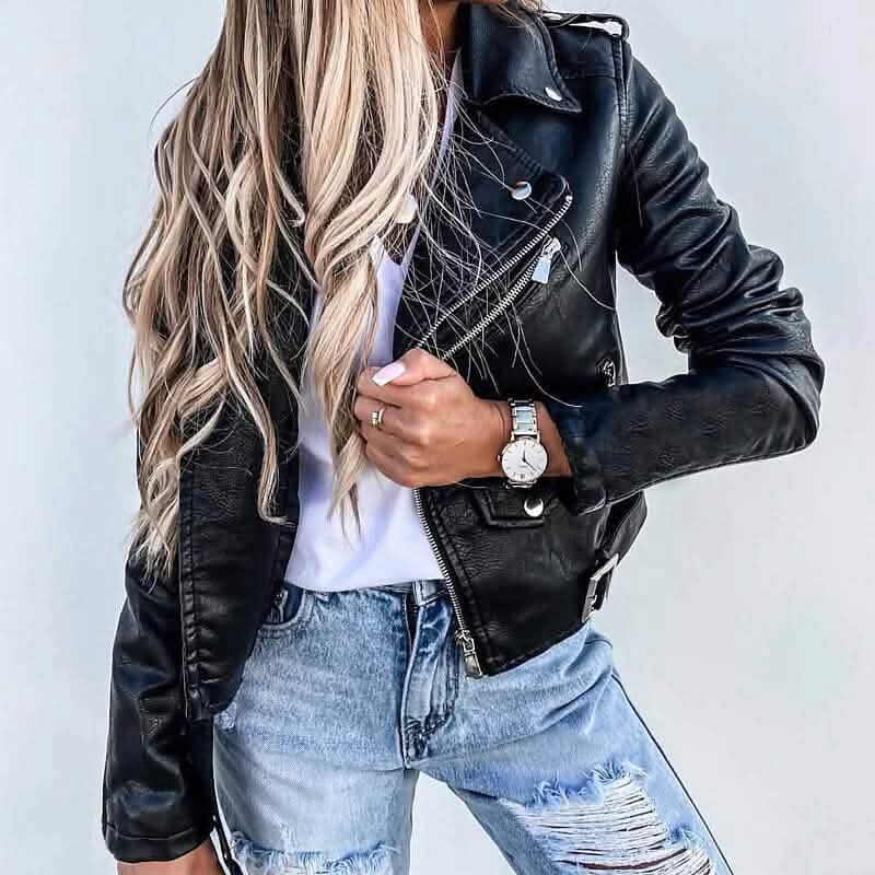 Women's Faux Modern Street Style Leather Jacket - A-1 Thread Vault