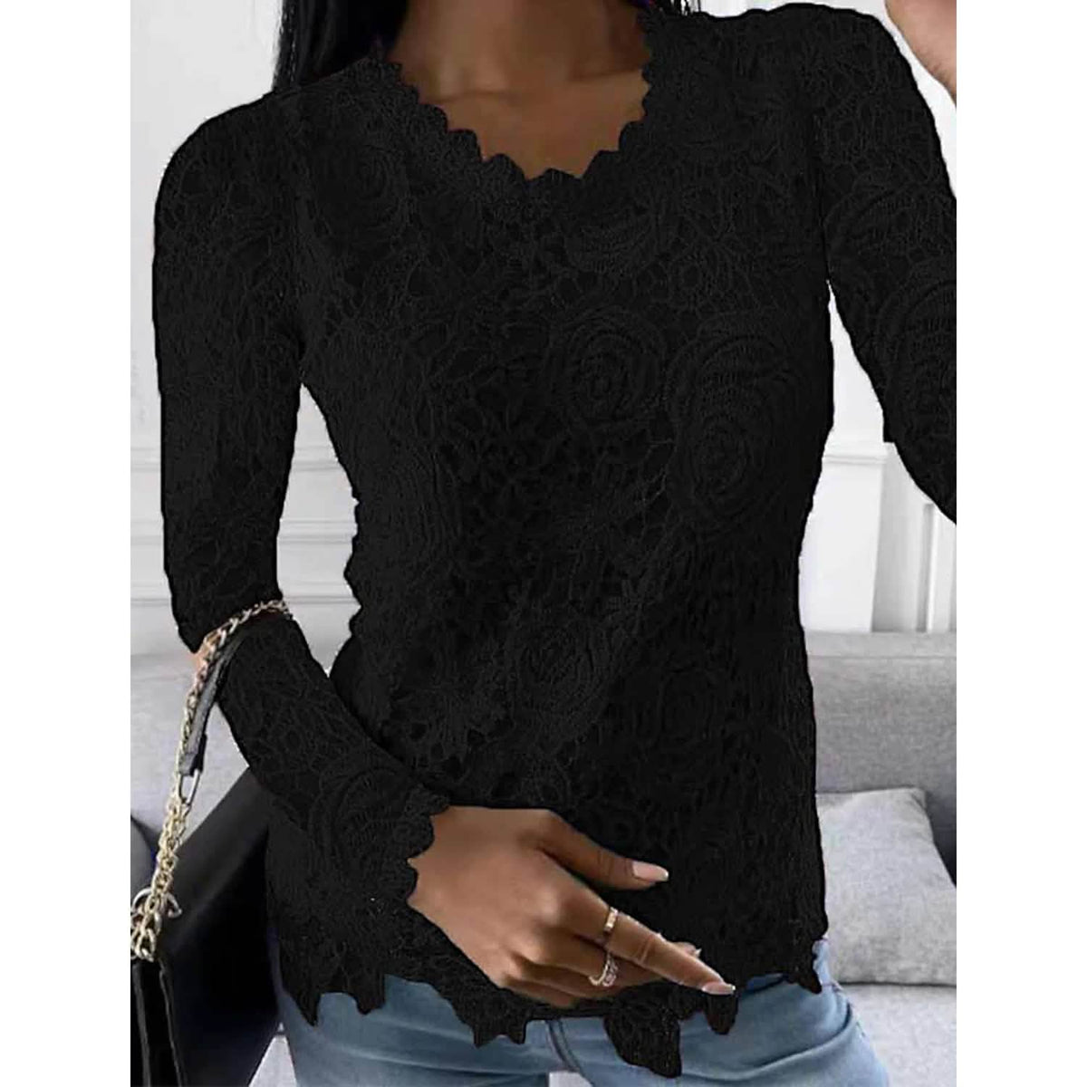 Women's Floral Lace Long Sleeve Blouse Shirt - A-1 Thread Vault
