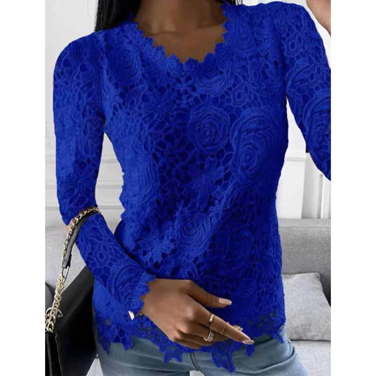 Women's Floral Lace Long Sleeve Blouse Shirt - A-1 Thread Vault