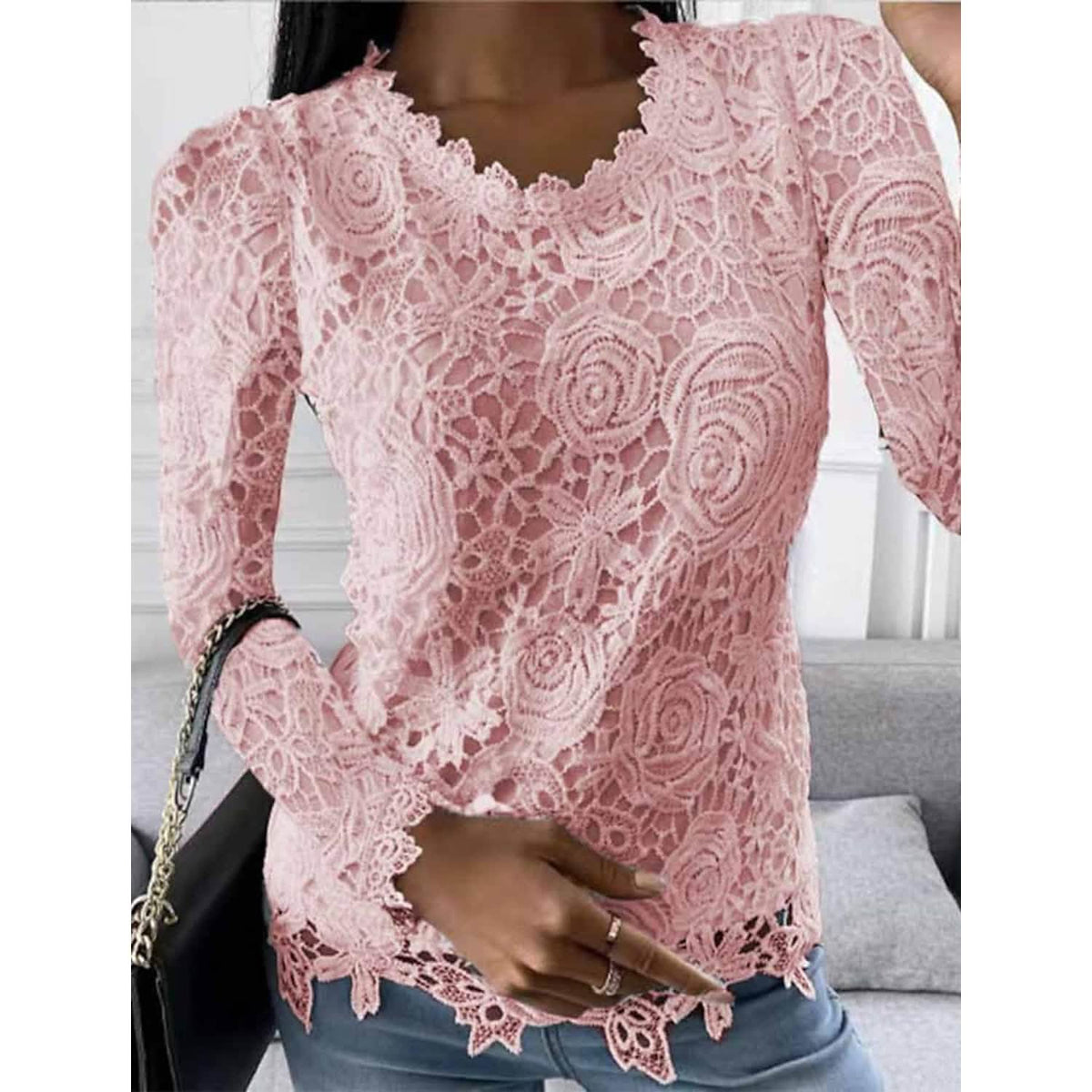 Women's Floral Lace Long Sleeve Blouse Shirt - A-1 Thread Vault