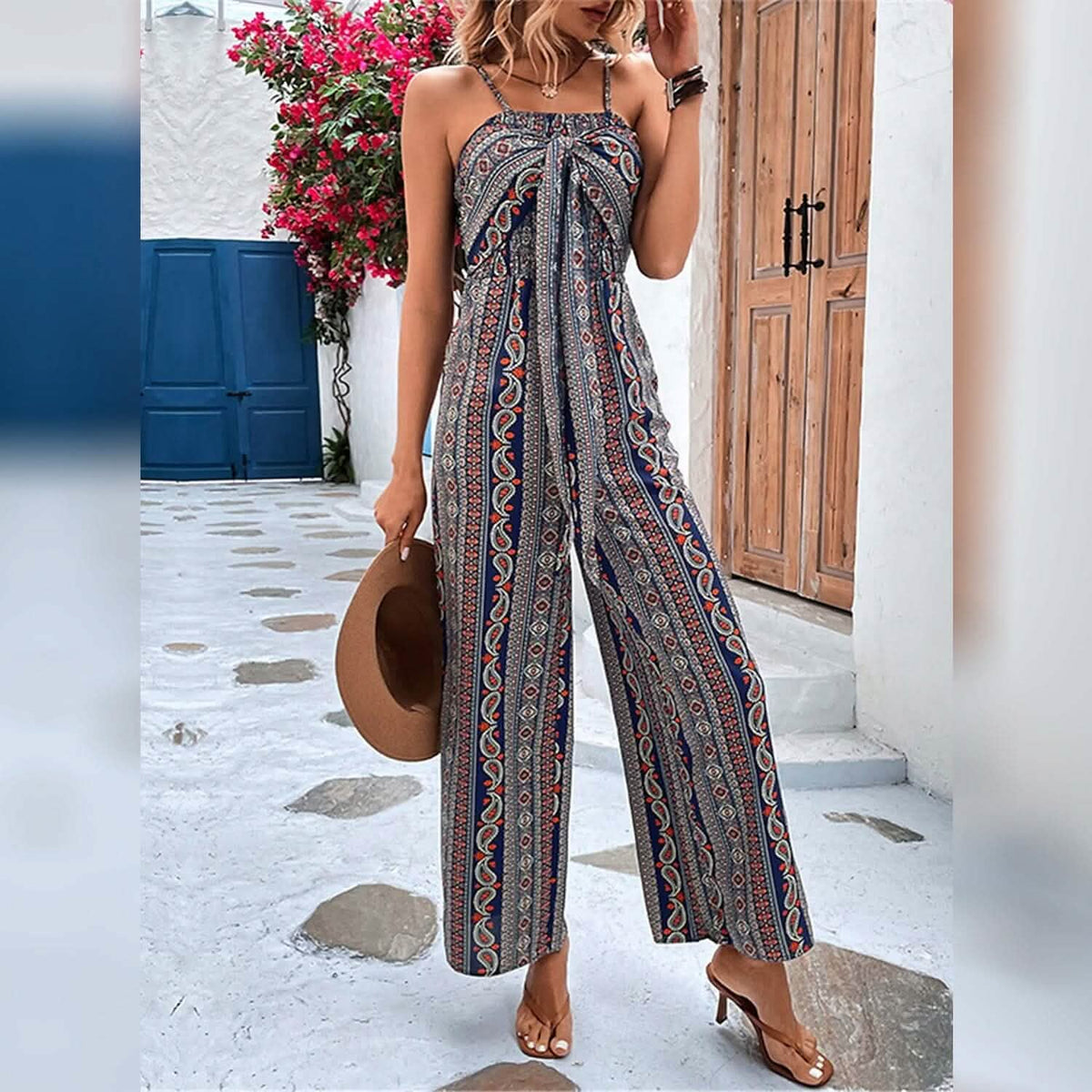 Women's Jumpsuit Pocket Print Geometric Square - A-1 Thread Vault