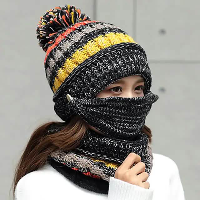 Women's Knitted Hat Scarf Mask Set - A-1 Thread Vault