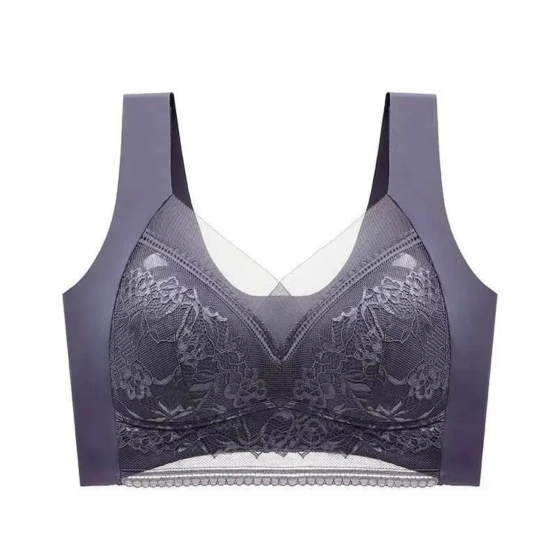 Womens Lace Bra Perspective Bralette Push Up Ice Silk Deep V Bra Sexy Lingerie Tops Plus Size Cup Mom's underwear L-5XL - A-1 Thread Vault