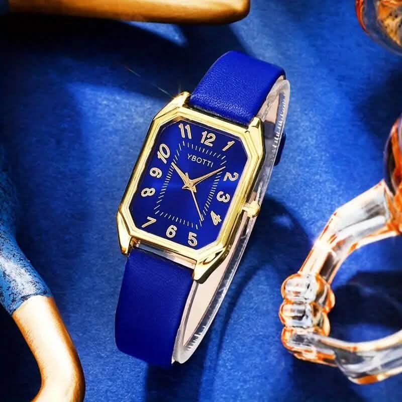 Women's Leather Wrist Watch, Earrings, Bracelet, Necklace and Ring Jewelry Set - A-1 Thread Vault
