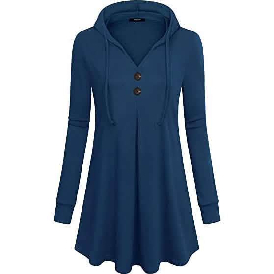 Women's Long Sleeve Hooded Tunic Tops - A-1 Thread Vault