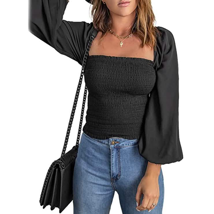 Women's Puff Long Sleeve Square Neck Tops - A-1 Thread Vault