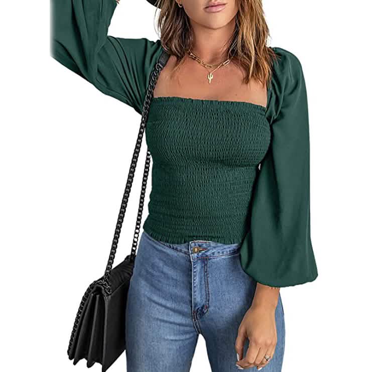 Women's Puff Long Sleeve Square Neck Tops - A-1 Thread Vault
