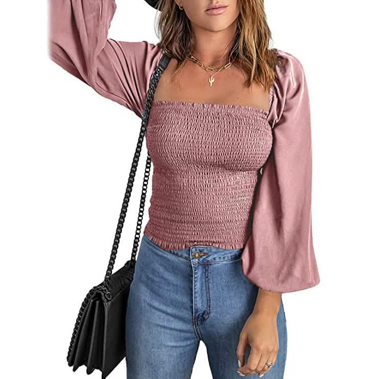 Women's Puff Long Sleeve Square Neck Tops - A-1 Thread Vault