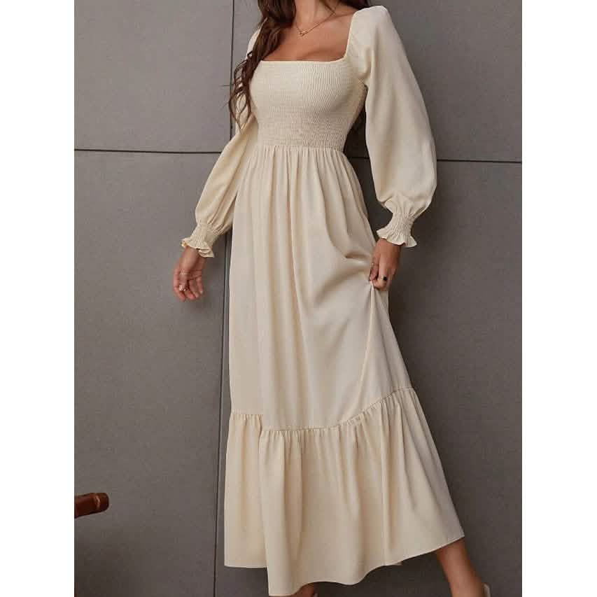 Women's Ruffle Autumn Winter Swing Midi Dress - A-1 Thread Vault