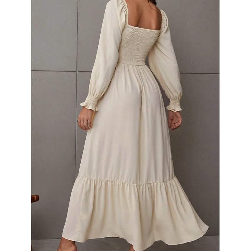 Women's Ruffle Autumn Winter Swing Midi Dress - A-1 Thread Vault