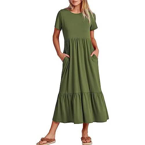 Women's Summer Casual Short Sleeve Crewneck Swing Dress - A-1 Thread Vault