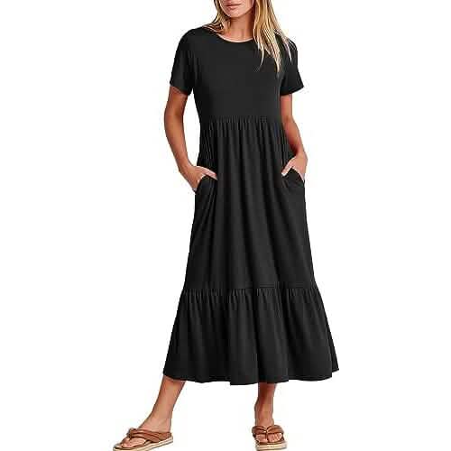 Women's Summer Casual Short Sleeve Crewneck Swing Dress - A-1 Thread Vault