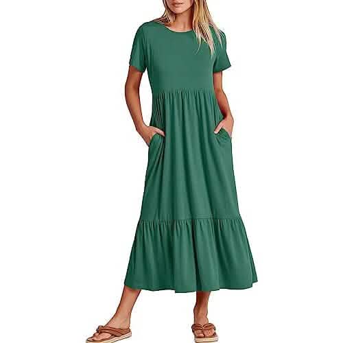 Women's Summer Casual Short Sleeve Crewneck Swing Dress - A-1 Thread Vault
