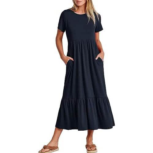 Women's Summer Casual Short Sleeve Crewneck Swing Dress - A-1 Thread Vault