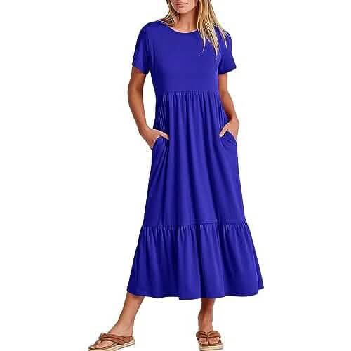 Women's Summer Casual Short Sleeve Crewneck Swing Dress - A-1 Thread Vault
