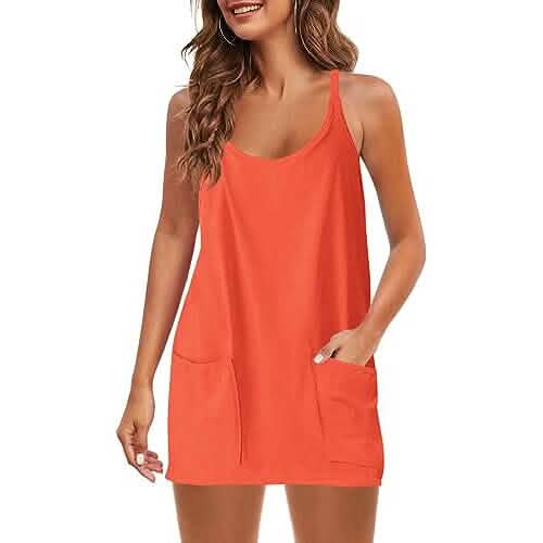 Womens Summer Sleeveless Mini Dress V Neck Spaghetti Strap with Pockets - A-1 Thread Vault