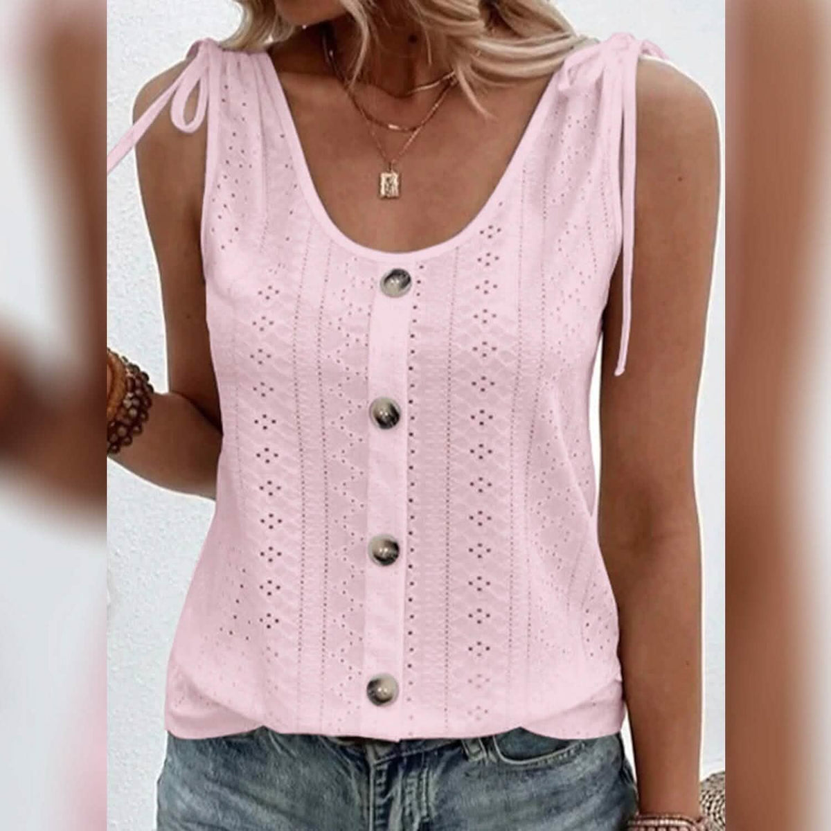 Women's Tank Top Plain Button U Neck - A-1 Thread Vault