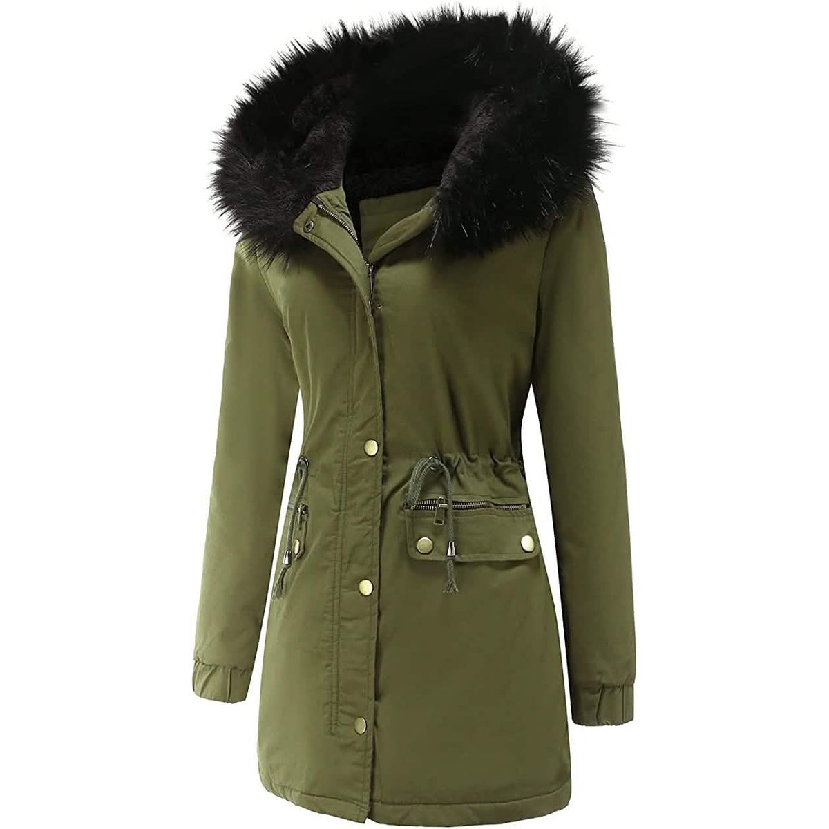 Women's Winter Coat Warm Thick Black Fleece Lined Wide Furry Hood Parka - A-1 Thread Vault
