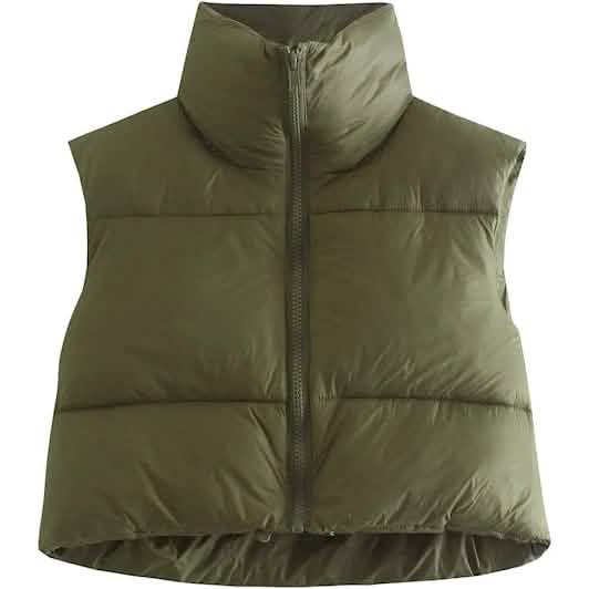 Women's Winter Crop Vest Lightweight Sleeveless Warm Outerwear Puffer Vest Padded Gilet - A-1 Thread Vault