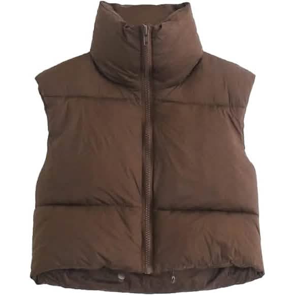 Women's Winter Crop Vest Lightweight Sleeveless Warm Outerwear Puffer Vest Padded Gilet - A-1 Thread Vault
