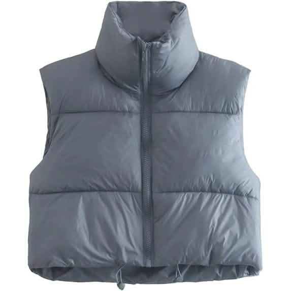 Women's Winter Crop Vest Lightweight Sleeveless Warm Outerwear Puffer Vest Padded Gilet - A-1 Thread Vault