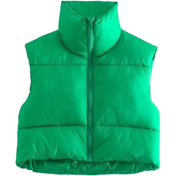 Women's Winter Crop Vest Lightweight Sleeveless Warm Outerwear Puffer Vest Padded Gilet - A-1 Thread Vault